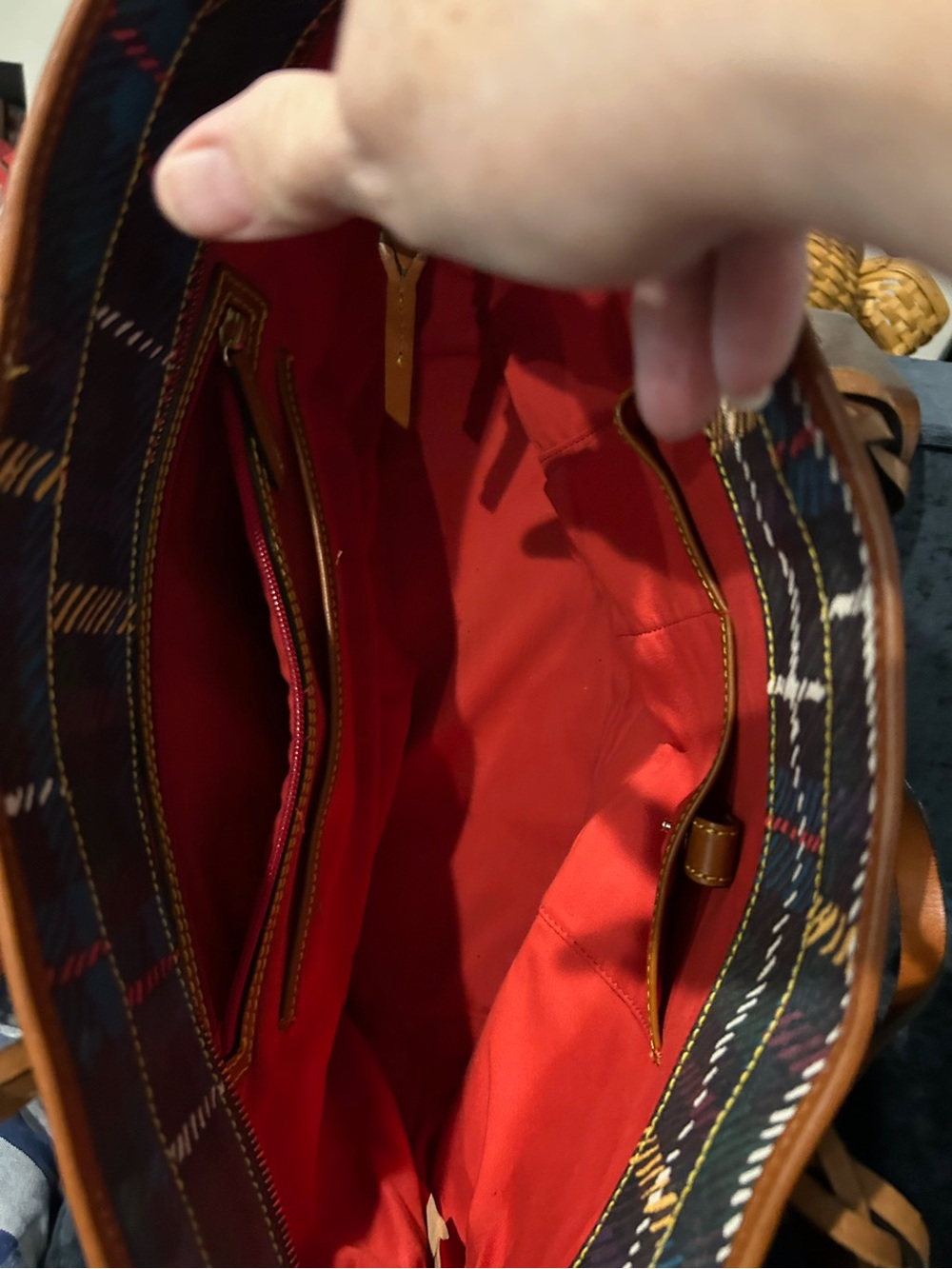 Dooney & Bourke Brown Trim Multicolor Tartan Tote - Picture 2 of 2